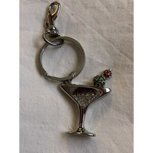 Chico's Martini w/ Olives Keychain Clip Silvertone Rhinestone Dangle  Charm